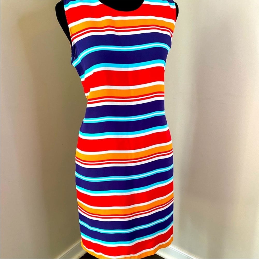 Cynthia Rowley Red Orange Sheath Midi Dress size 6 striped